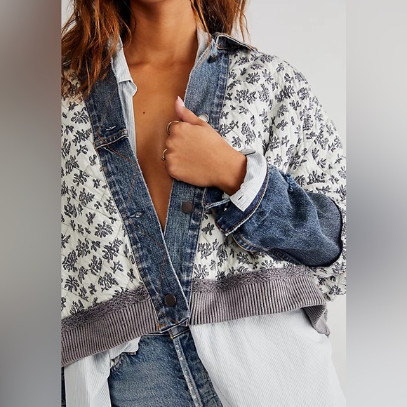Free people Ditsy Denim Jacket XS - Picture 2 of 8